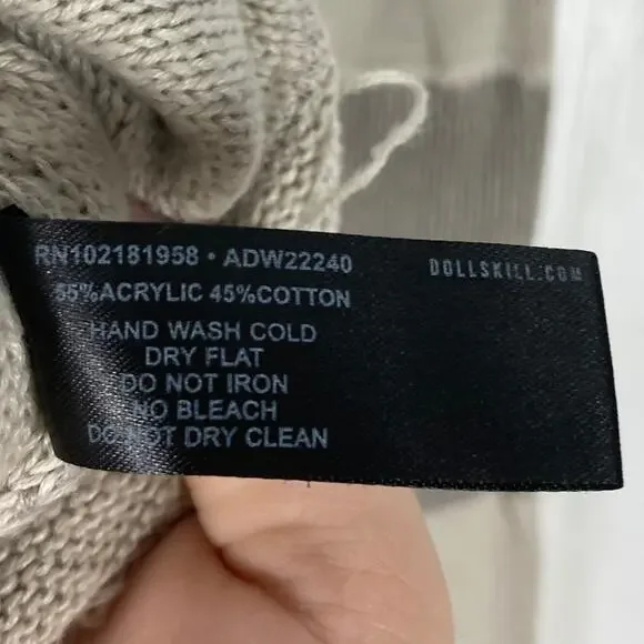 NWOT DARKER WAVS Sweater M Grey Colorblock Patchwork Distressed Oversized Crop